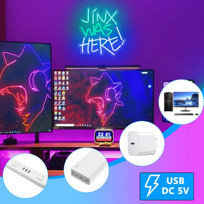 Jinx Was Here Neon Sign - Dimmable LED Wall Decor for Gamers & Parties