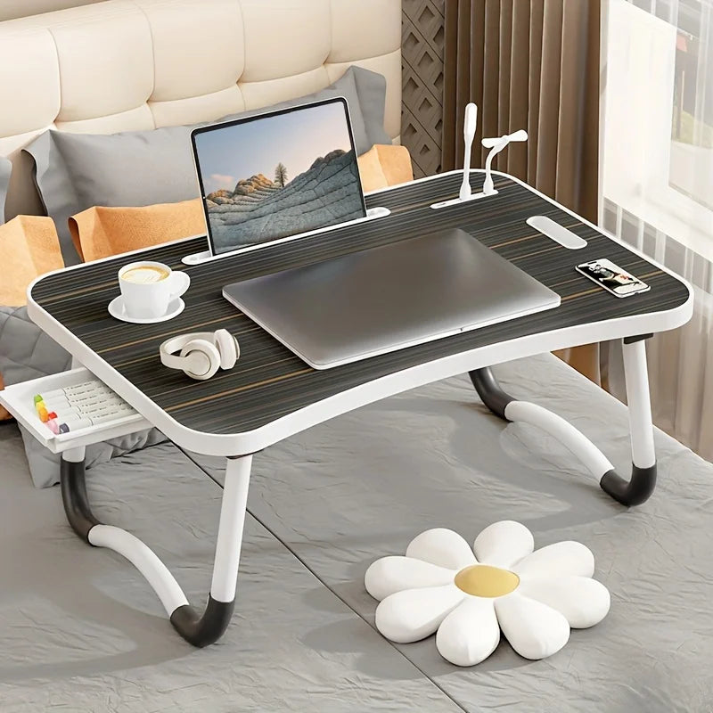 Portable Laptop Desk with USB Light & Fan – Foldable Bed & Travel Table