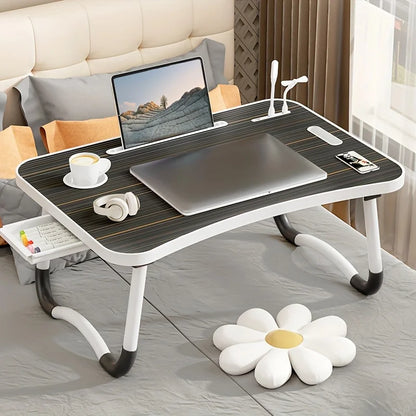 Portable Laptop Desk with USB Light & Fan – Foldable Bed & Travel Table