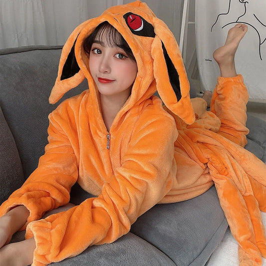 Naruto Kurama Kyuubi Fox Cosplay Onesie - Flannel Pajamas for Adults