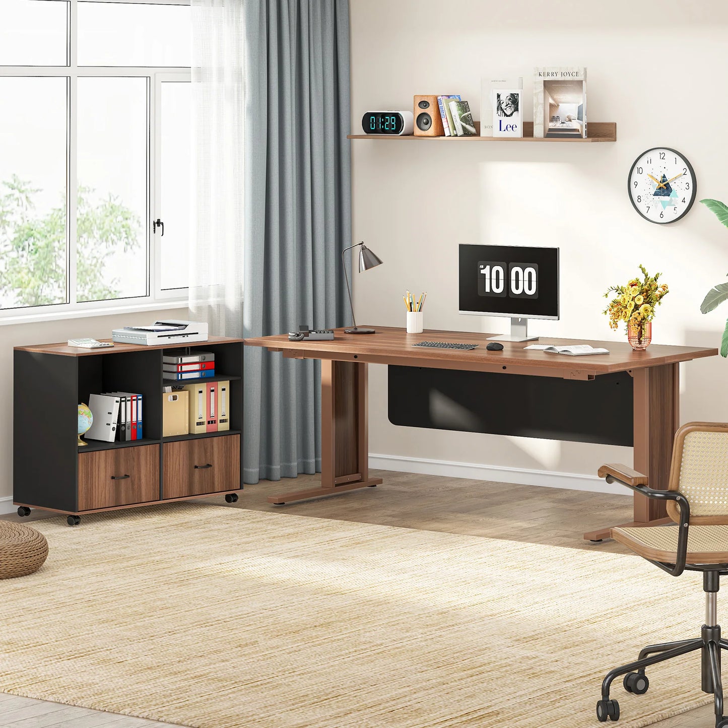 Tribesigns 63" Large Executive Desk L Shaped Computer Desk with File Storage Cabinet, L-Shaped Executive Office Desk