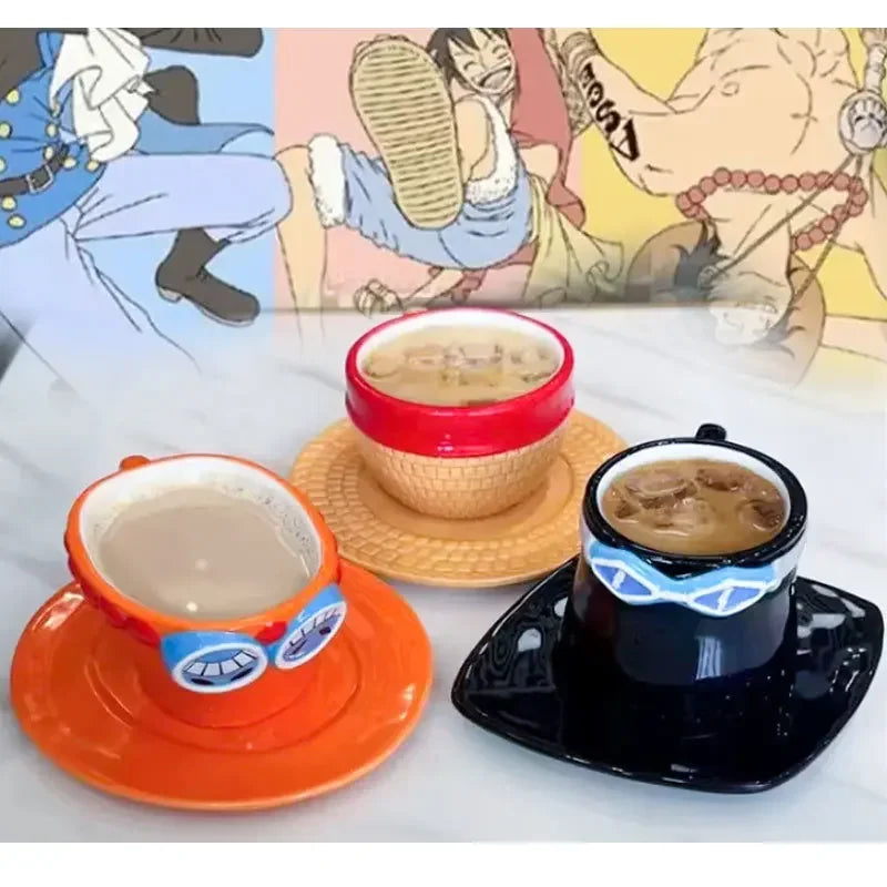 One Piece Luffy Ace Sabo Straw Hat Bowl Water Cup Ceramic Mug Cups Cartoon Household Ceramic Tableware Noodle Bowl Chopstick