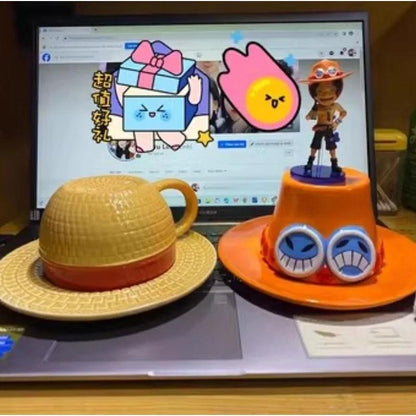 Hot Sale Cartoon One Piece Luffy Straw Hat Bowl Water Cup Decorations Anime Figure Cute Ramen Bowl Household Ceramic Tableware