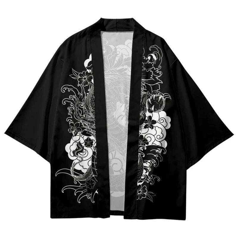 Anime Dragon Print Loose Cardigan for Men and Women, Japanese Streetwear, Harajuku Haori Kimono, Cosplay Top Shirts, Yukata