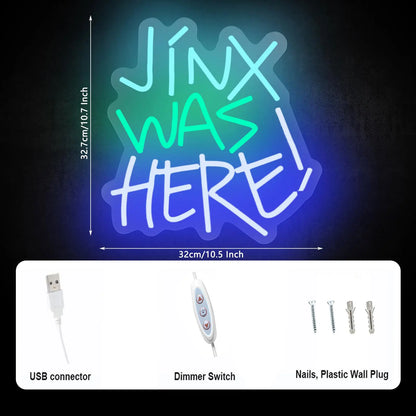 Jinx Was Here Neon Sign - Dimmable LED Wall Decor for Gamers & Parties