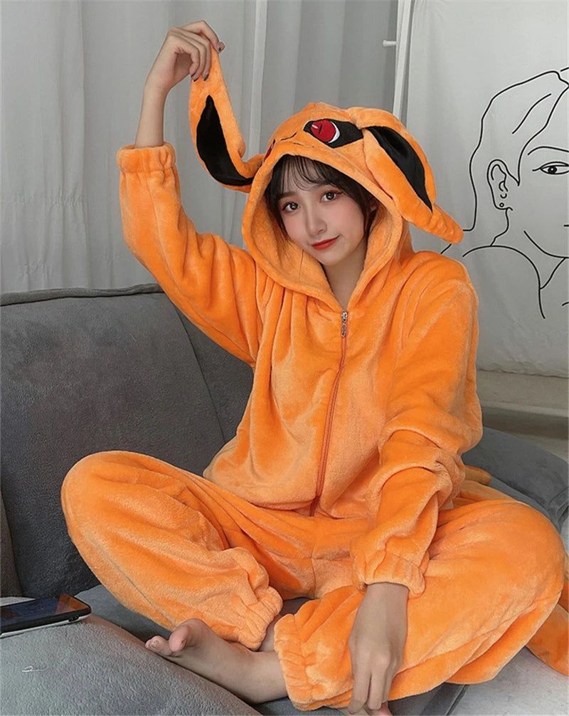 Naruto Kurama Kyuubi Fox Cosplay Onesie - Flannel Pajamas for Adults