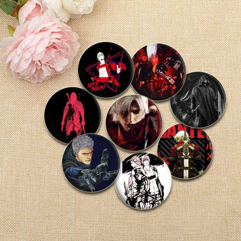 58mm Game Anime Devil May Cry Brooches Dante Cartoon Badge HD Print Handmade Pins for Backpack Accessories Clothes Decoration