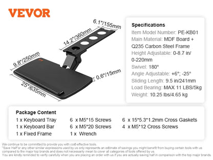 SucceBuy Keyboard Tray under Desk Adjustable Height & Angle Keyboard Tray Slide out & Holder for Typing in Home and Office Work