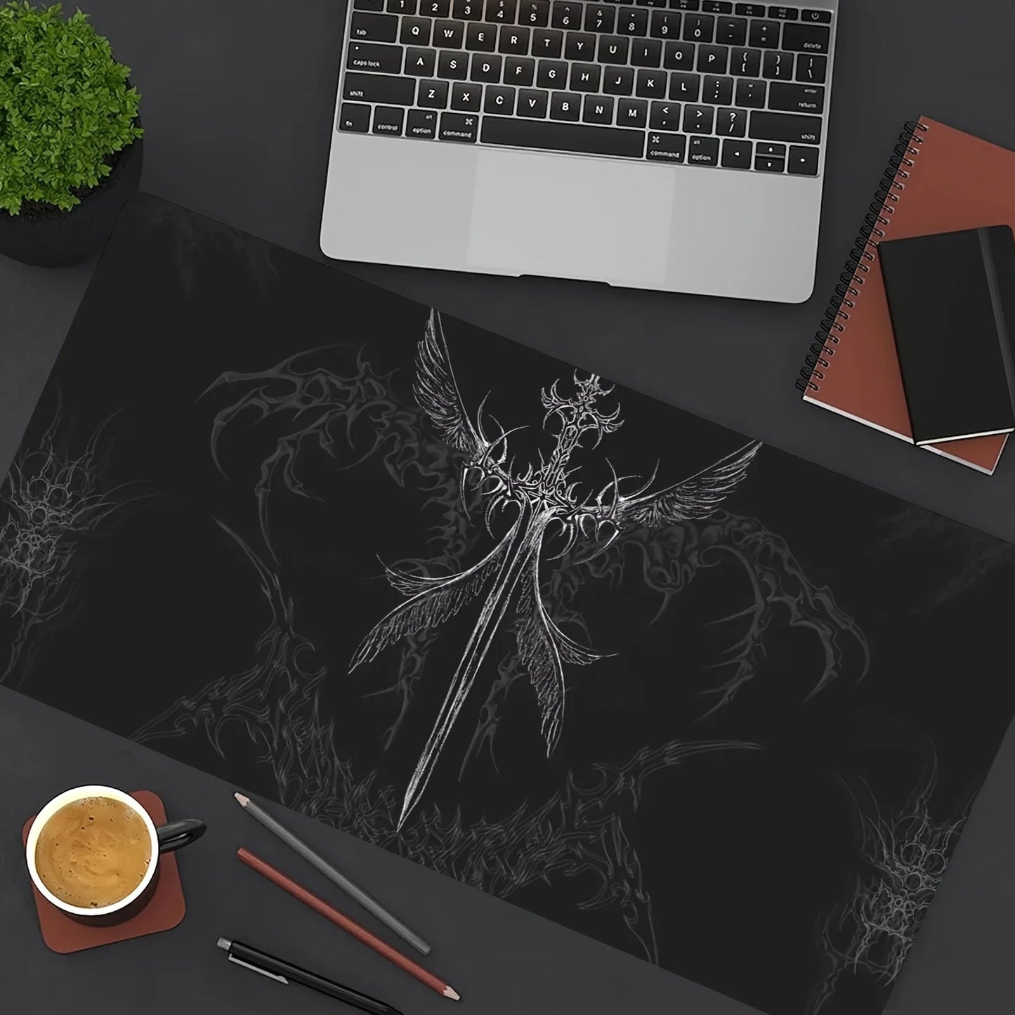 Cybersigilism Angel Sword Gaming Mouse Pad Keyboard Mat Large Desk Mat Dark Fantasy Art Non-Slip Home Computer Accessories