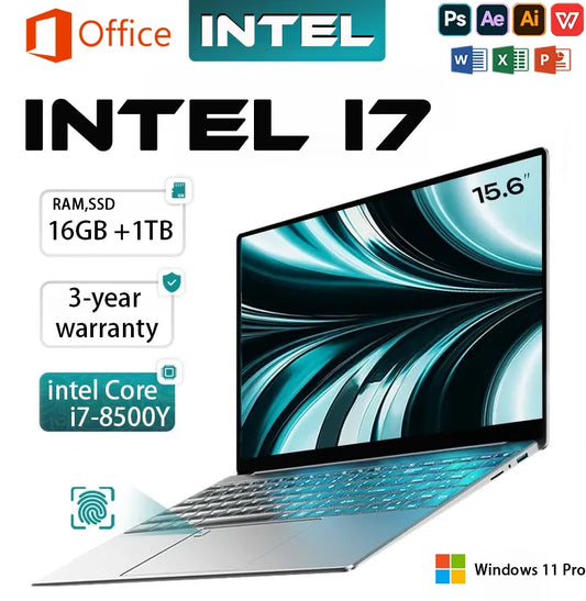 2025 laptop 15.6 Inch Laptop Windows 11 Intel Core i7 8500Y 16GB RAM 1TB SSD Fingerprint Unlock Study Office Pc Laptops