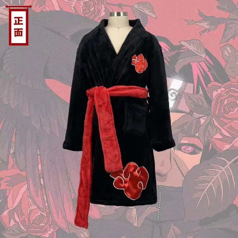 Naruto Akatsuki Flannel Bathrobe – Uchiha Itachi Thermal Nightgown for Young Fans