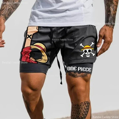 ONE PIECE Roronoa Zoro Running Shorts Anime Men 2 in 1 GYM Sport Shorts Fitness Jogging Workout Short Breathable Beach Shorts