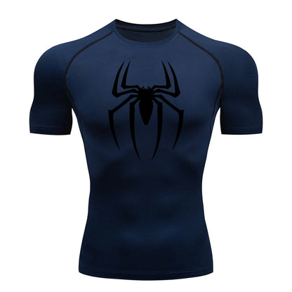 Men’s Spider Print Gym Shirt – Quick Dry Compression Tee M-3XL
