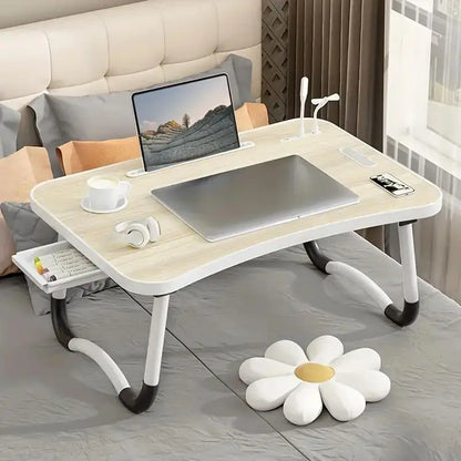 Portable Laptop Desk with USB Light & Fan – Foldable Bed & Travel Table