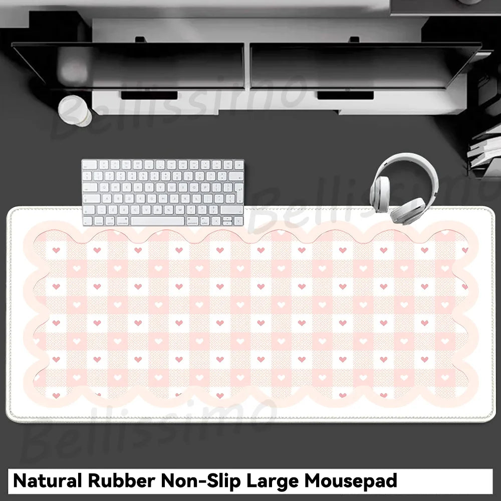 Pink White Mousepad Cute Rabbit Grid Desk Mat Computer Gaming Keyboard Extended Mouse Pad Office Accessories Pc Gamer Anime Rug