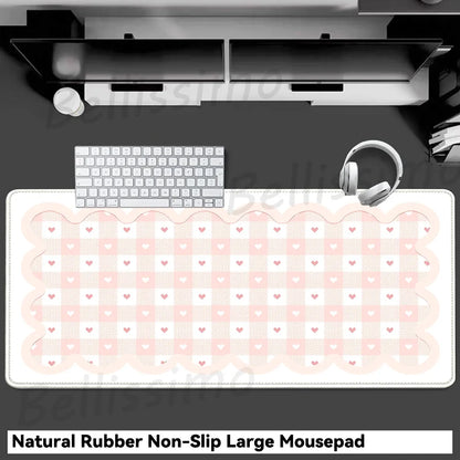 Pink White Mousepad Cute Rabbit Grid Desk Mat Computer Gaming Keyboard Extended Mouse Pad Office Accessories Pc Gamer Anime Rug