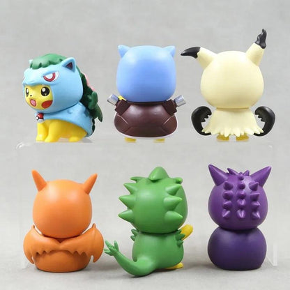 Bring the adorable world of Pokémon to life with this 6-piece set of 9cm Pocket Monsters Anime Figure Kawaii Pikachu In Disguise Action Figures PVC Adult Collection Model Dolls Toy Gift.