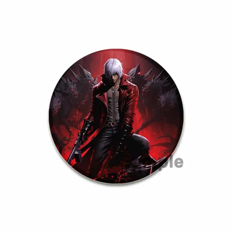 58mm Game Anime Devil May Cry Brooches Dante Cartoon Badge HD Print Handmade Pins for Backpack Accessories Clothes Decoration