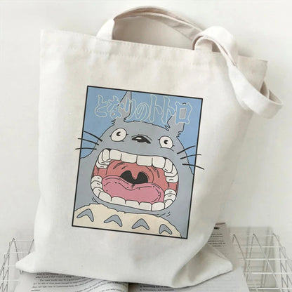 Totoro Studio Ghibli Fashion Print Ladies Shopping Bag Handbag Foldable Reusable Harajuku Style Bag Student Tote Bag Storage Bag
