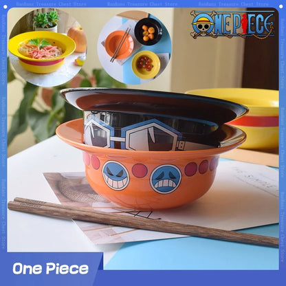 One Piece Luffy Ace Sabo Straw Hat Bowl Water Cup Ceramic Mug Cups Cartoon Household Ceramic Tableware Noodle Bowl Chopstick