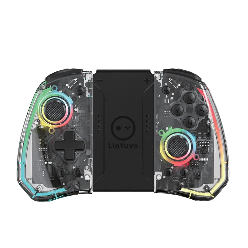 LinYuvo KS40 Transparent Style Wireless Handle for Switch Lite/OLED with 8 LED Lights,Turbo Function,Dual Vibration & Macro Keys