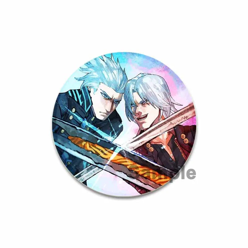 58mm Game Anime Devil May Cry Brooches Dante Cartoon Badge HD Print Handmade Pins for Backpack Accessories Clothes Decoration