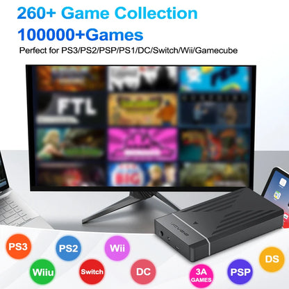 PEAPRIT 12TB Gaming HDD with Hyperspin Launchbox Retrobat Playnite 10K+ Retro Video Games Console for PS3/PS2/PS/Wii/WIIU/SWITCH