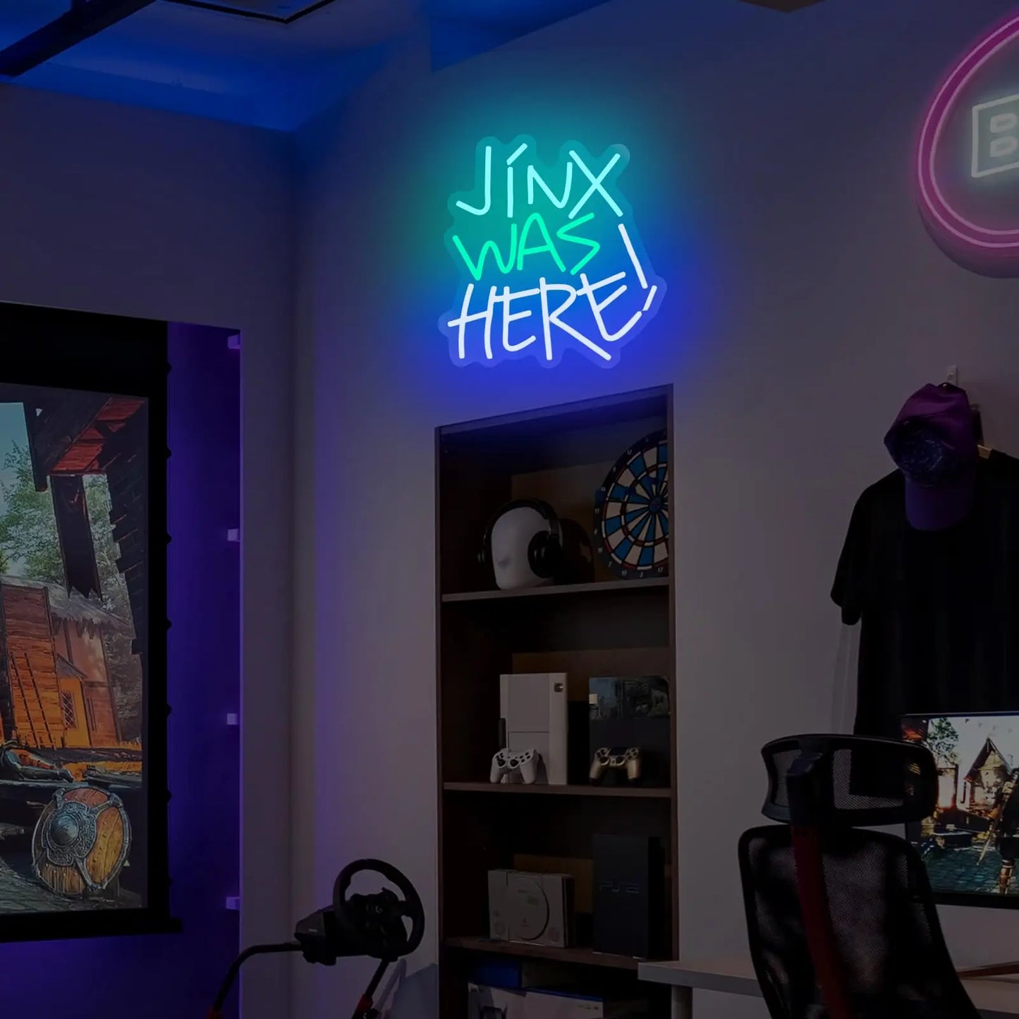 Jinx Was Here Neon Sign - Dimmable LED Wall Decor for Gamers & Parties