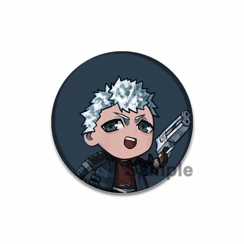 58mm Game Anime Devil May Cry Brooches Dante Cartoon Badge HD Print Handmade Pins for Backpack Accessories Clothes Decoration