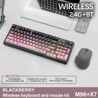 FreeWolf M96 Wireless Keyboard with Screen,Gaming Keyboard Bluetooth Dual-Mode Connection,Multi-Device Linking,Ergonomic