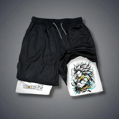 Dragon Ball Z Training Shorts Classic Goku Battle Pose Right Side Logo Text Adjustable Drawstring Waist Gym Wear