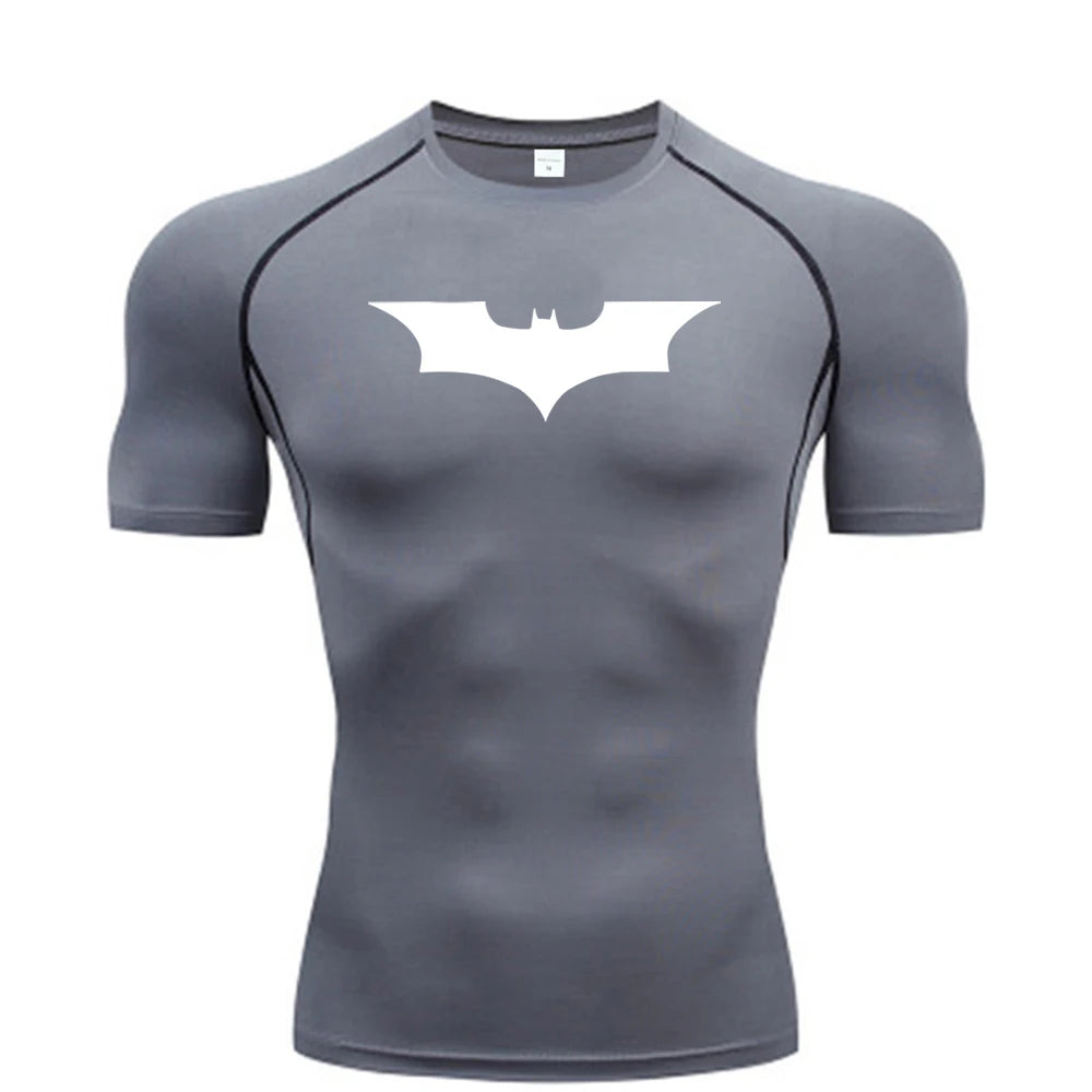Men’s Bat Print Compression Shirt – Quick Dry Athletic Gym Tee