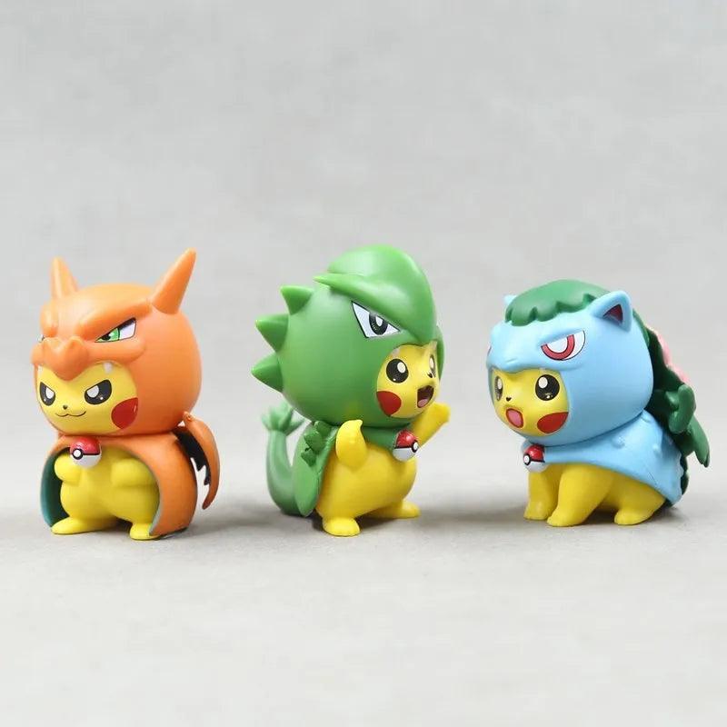 Bring the adorable world of Pokémon to life with this 6-piece set of 9cm Pocket Monsters Anime Figure Kawaii Pikachu In Disguise Action Figures PVC Adult Collection Model Dolls Toy Gift.