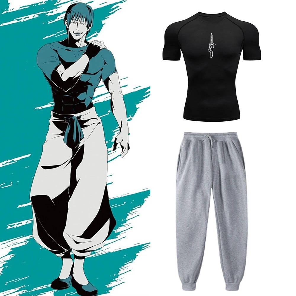 Toji Workout Compression Set | Jujutsu Kaisen Tee & Pants Anime Activewear