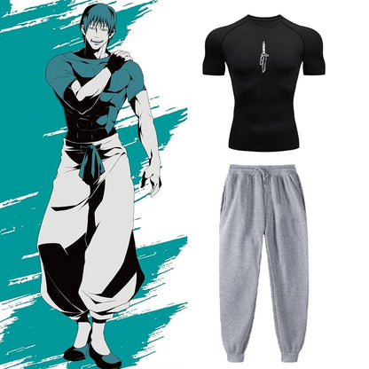 Toji Workout Compression Set | Jujutsu Kaisen Tee & Pants Anime Activewear