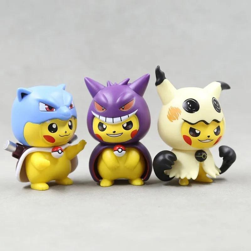 Bring the adorable world of Pokémon to life with this 6-piece set of 9cm Pocket Monsters Anime Figure Kawaii Pikachu In Disguise Action Figures PVC Adult Collection Model Dolls Toy Gift.