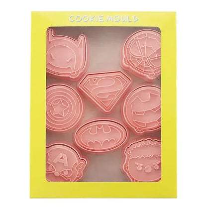8pcs/set Cookie Cutter Q Version Spidermans Hulk Ironmans Captain America DIY 3D Cartoon Biscuit Molds Baking Tools