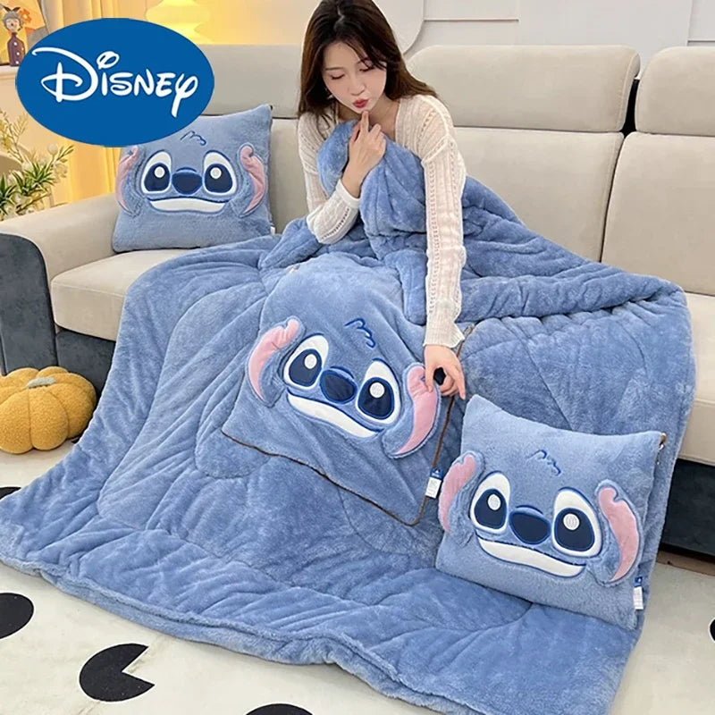 Disney Stitch 2-in-1 Throw Pillow & Blanket - Kawaii Flannel Nap Blanket