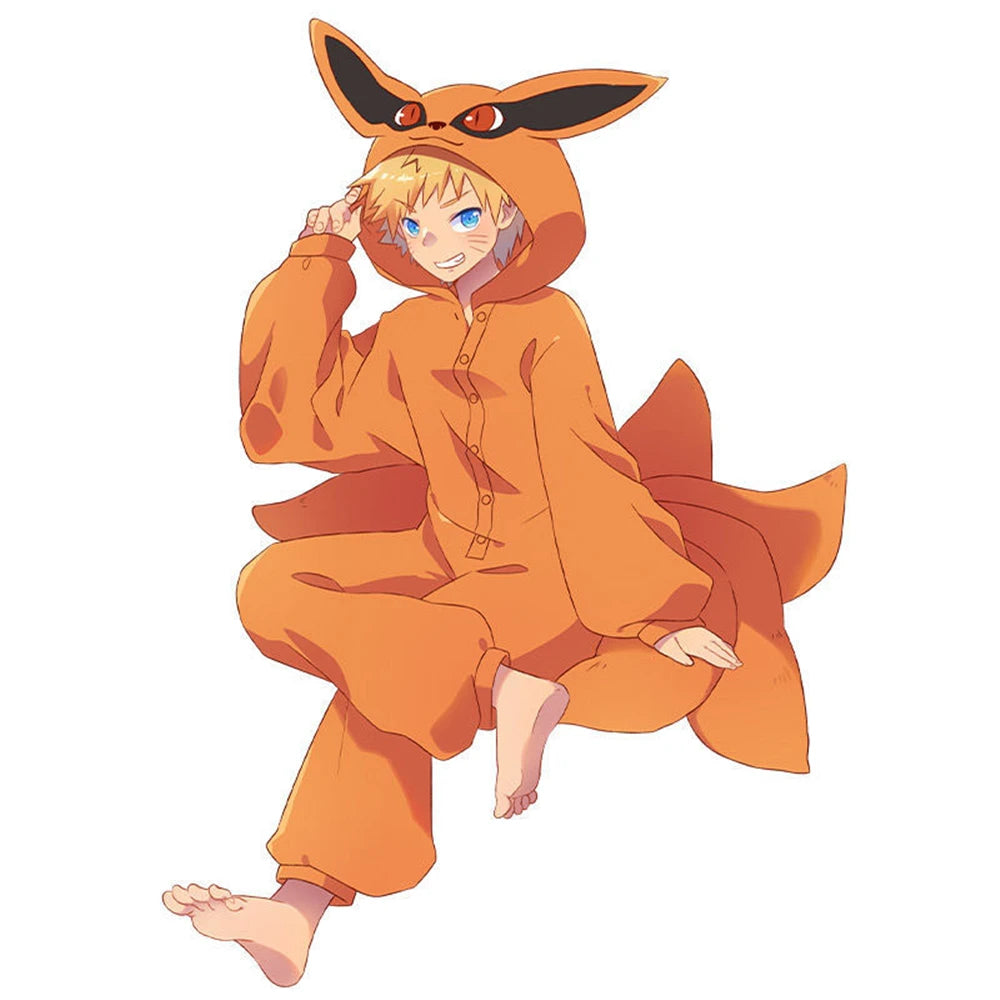 Naruto Kurama Kyuubi Fox Cosplay Onesie - Flannel Pajamas for Adults