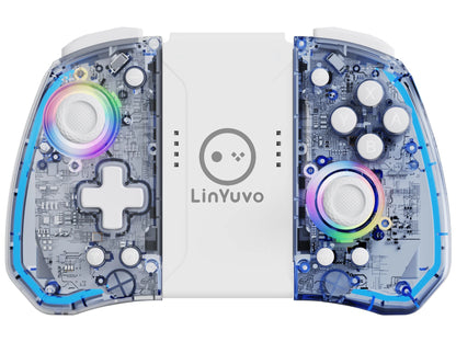 LinYuvo KS40 Transparent Style Wireless Handle for Switch Lite/OLED with 8 LED Lights,Turbo Function,Dual Vibration & Macro Keys