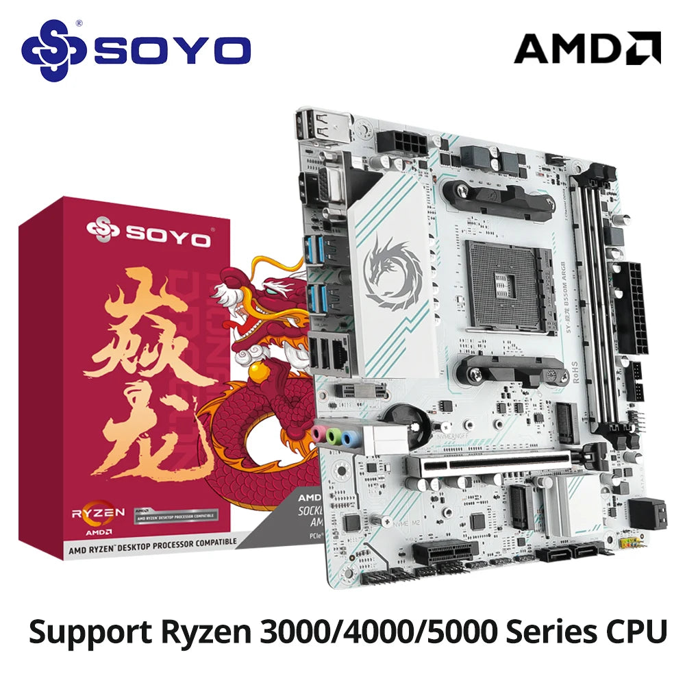 SOYO World Premiere AMD B550M Gaming Motherboard USB3.2 PCIE3.0 M.2 NVME Dual Channel DDR4 AM4 Socket supports Ryzen 5700X CPU