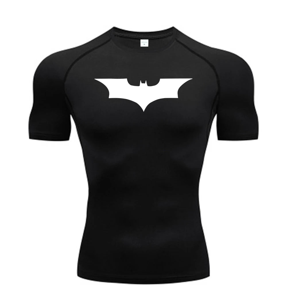 Men’s Bat Print Compression Shirt – Quick Dry Athletic Gym Tee