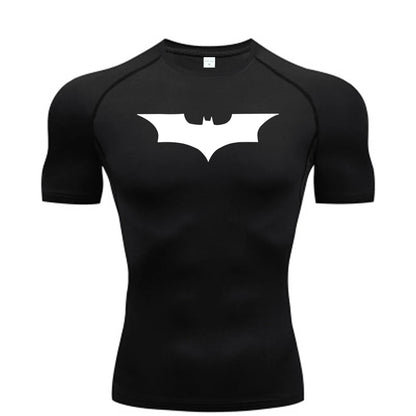 Men’s Bat Print Compression Shirt – Quick Dry Athletic Gym Tee