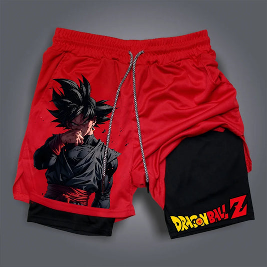 Dragon Ball Z Training Shorts Classic Goku Battle Pose Right Side Logo Text Adjustable Drawstring Waist Gym Wear