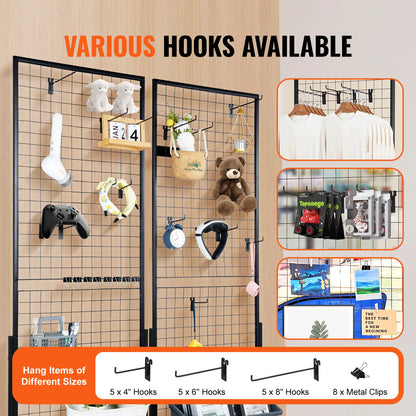 SucceBuy Grid Wall Panels Tower Wire Gridwall Display Racks Double Side Gridwall Panels for Art Craft Shows Retail Shop w/ Hooks