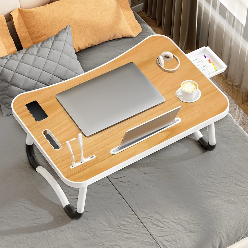 Portable Laptop Desk with USB Light & Fan – Foldable Bed & Travel Table