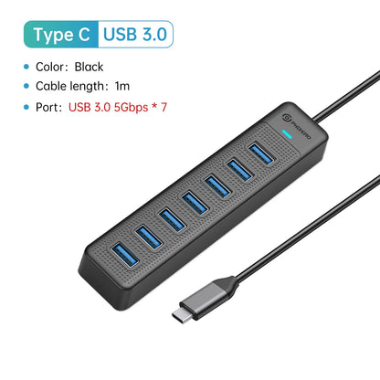 PHIXERO 7 in 1 USB C HUB 3.0 Type C 7 Port Multi Splitter Adapter OTG USB Power Adapter for Macbook Pro 13 Air Mi Pro PC Laptop