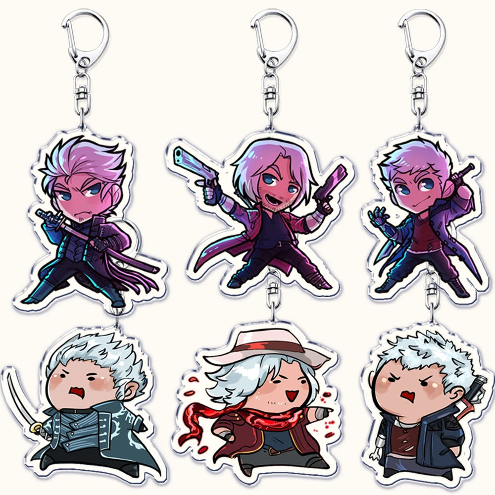 Calssic Demon Video Game Chibi Keychains for Accessories Bag Dante Vergil Nero Sparda Lady Trish V Keyrings Jewelry Gaming Gifts