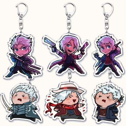Calssic Demon Video Game Chibi Keychains for Accessories Bag Dante Vergil Nero Sparda Lady Trish V Keyrings Jewelry Gaming Gifts