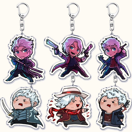 Calssic Demon Video Game Chibi Keychains for Accessories Bag Dante Vergil Nero Sparda Lady Trish V Keyrings Jewelry Gaming Gifts